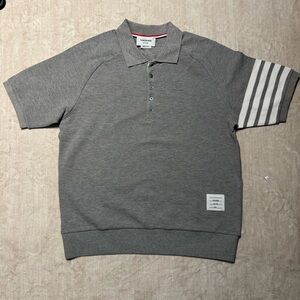 Thom Browne Polo with Gray and White Striped Sleeve